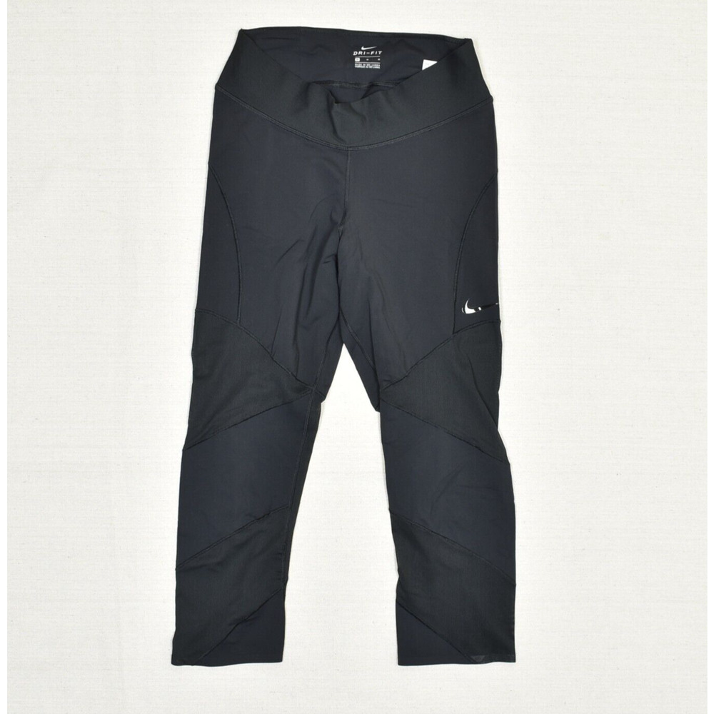 Nike Polyester Black Size M Dri Fit Capri Legging Solid Pull On Women